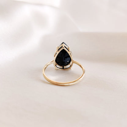 Natural Black Onyx Ring, 14K Solid Yellow Gold Black Onyx Ring, December Birthstone Ring, Black Onyx Jewelry, Birthday Gift, Statement Ring