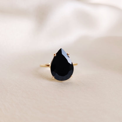 Natural Black Onyx Ring, 14K Solid Yellow Gold Black Onyx Ring, December Birthstone Ring, Black Onyx Jewelry, Birthday Gift, Statement Ring