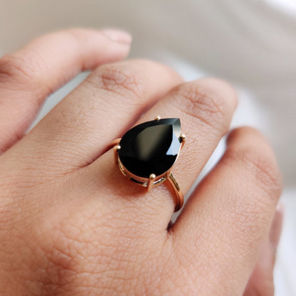 Natural Black Onyx Ring, 14K Solid Yellow Gold Black Onyx Ring, December Birthstone Ring, Black Onyx Jewelry, Birthday Gift, Statement Ring