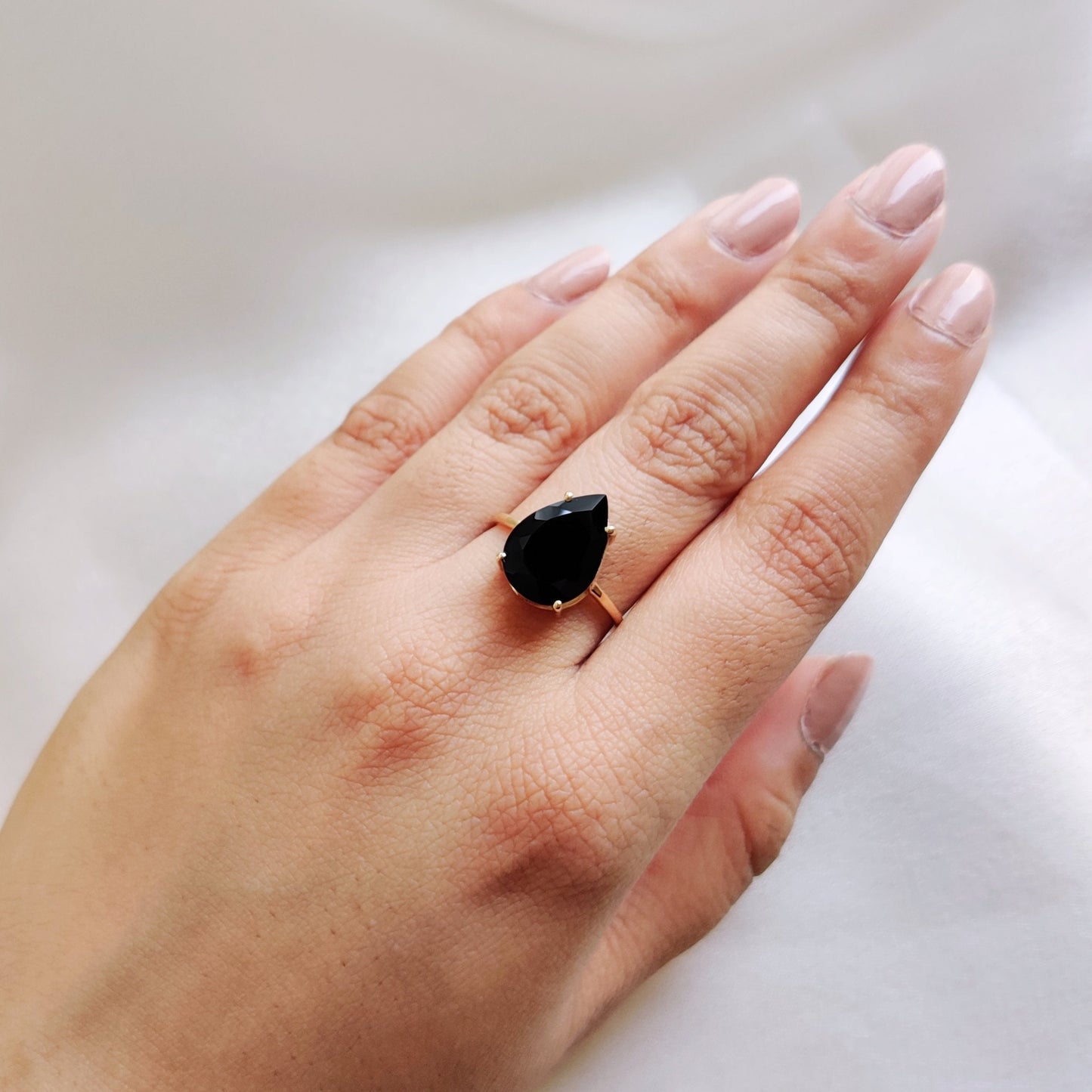 Natural Black Onyx Ring, 14K Solid Yellow Gold Black Onyx Ring, December Birthstone Ring, Black Onyx Jewelry, Birthday Gift, Statement Ring