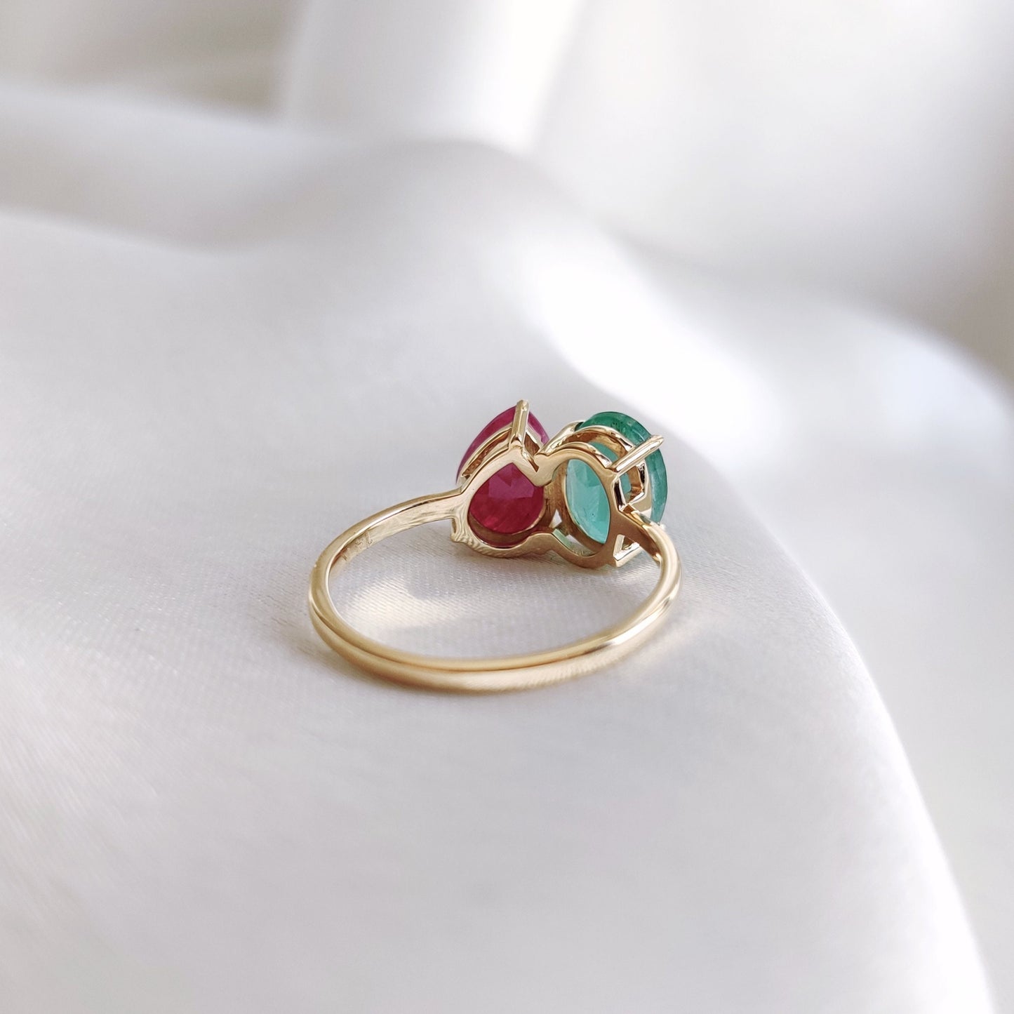 Natural Ruby & Emerald Ring, 14K Solid Yellow Gold Emerald and Ruby Ring, July May Birthstone Ring, Multi Stone Ring, Dainty Engagement Ring