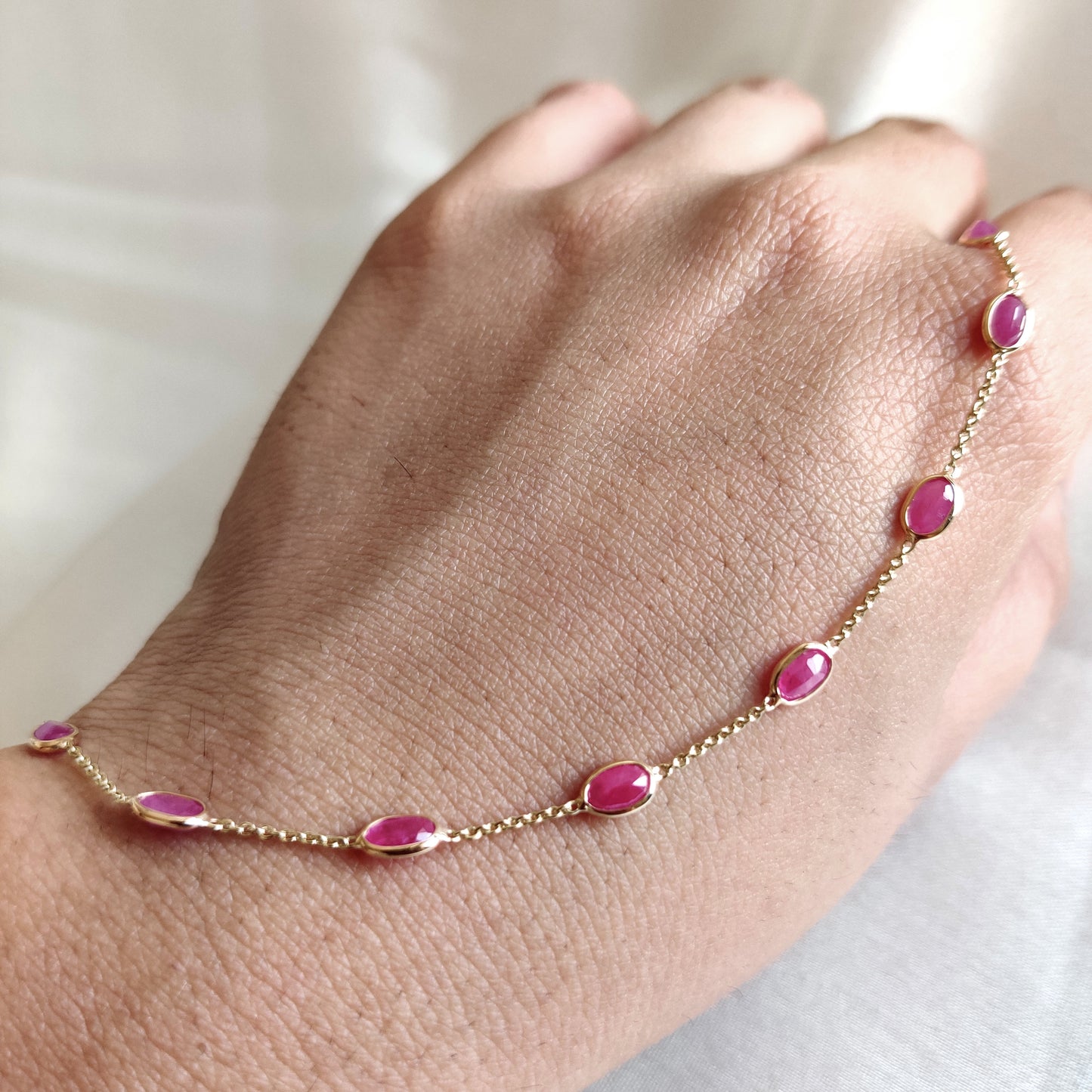 Natural Ruby Bracelet, 14K Solid Yellow Gold Ruby Bracelet, Dainty Ruby Bracelet, July Birthstone Bracelet, Christmas Present