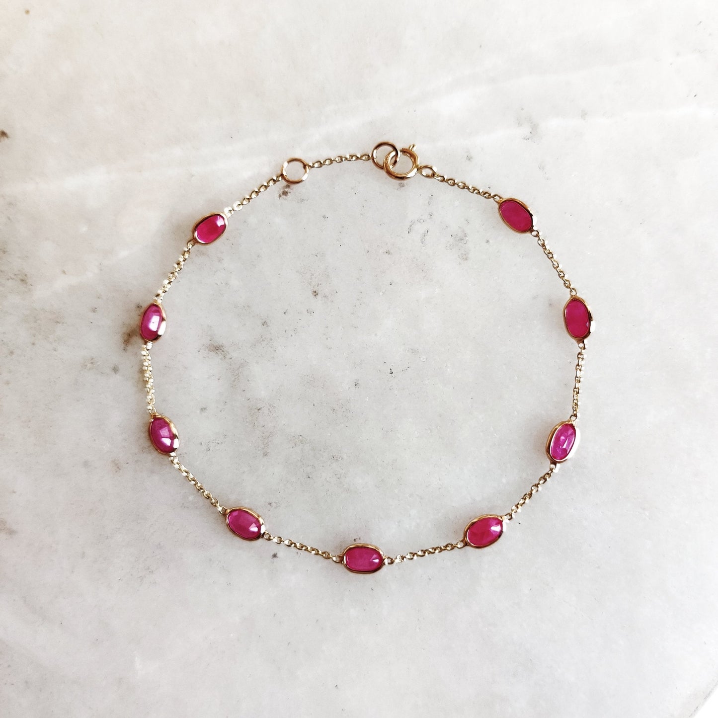 Natural Ruby Bracelet, 14K Solid Yellow Gold Ruby Bracelet, Dainty Ruby Bracelet, July Birthstone Bracelet, Christmas Present