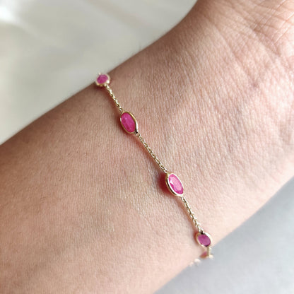 Natural Ruby Bracelet, 14K Solid Yellow Gold Ruby Bracelet, Dainty Ruby Bracelet, July Birthstone Bracelet, Christmas Present