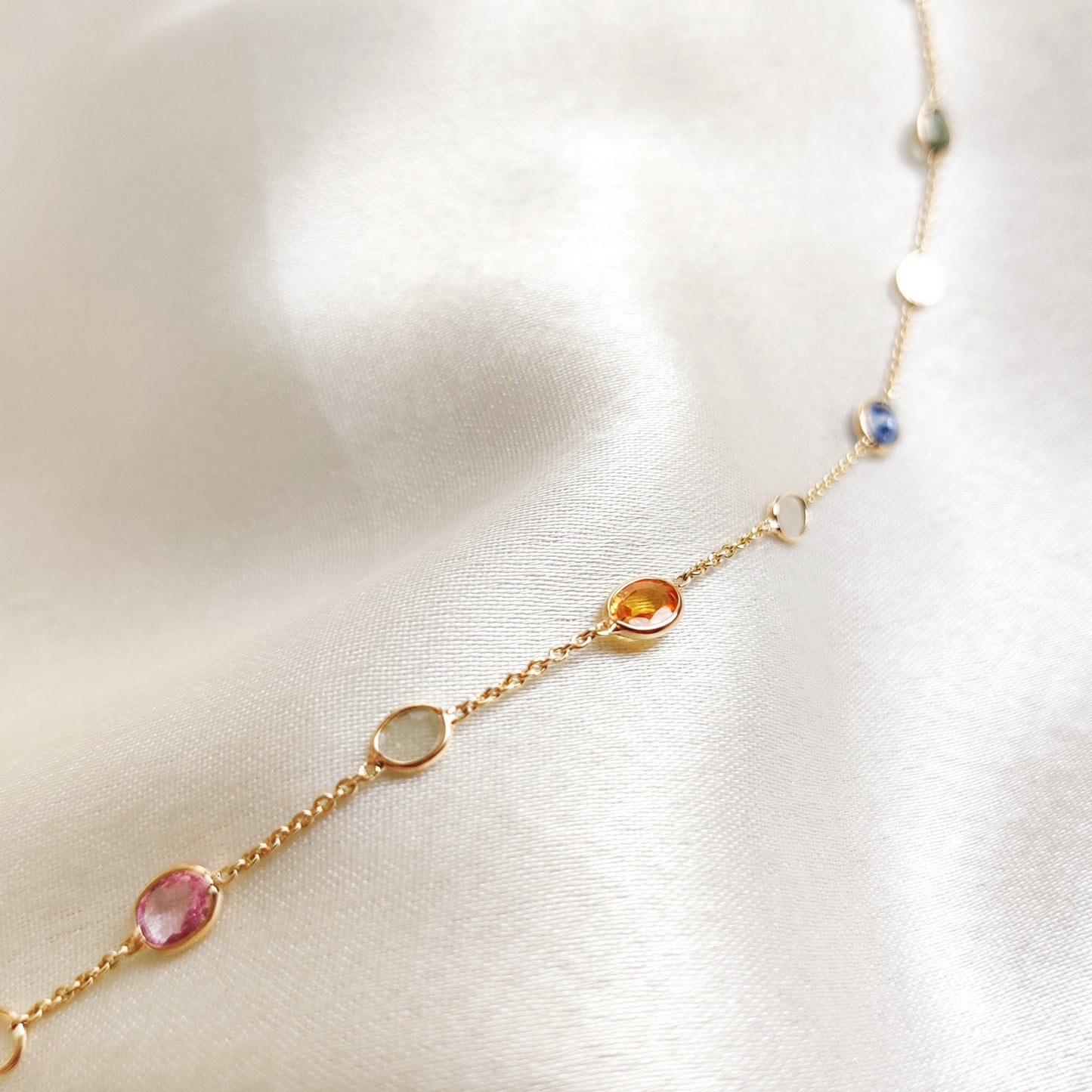 Natural Multi Sapphire Bracelet, 14K Solid Gold Diamond Bracelet, Diamond Polki Sapphire Bracelet, September Birthstone, Christmas Gift