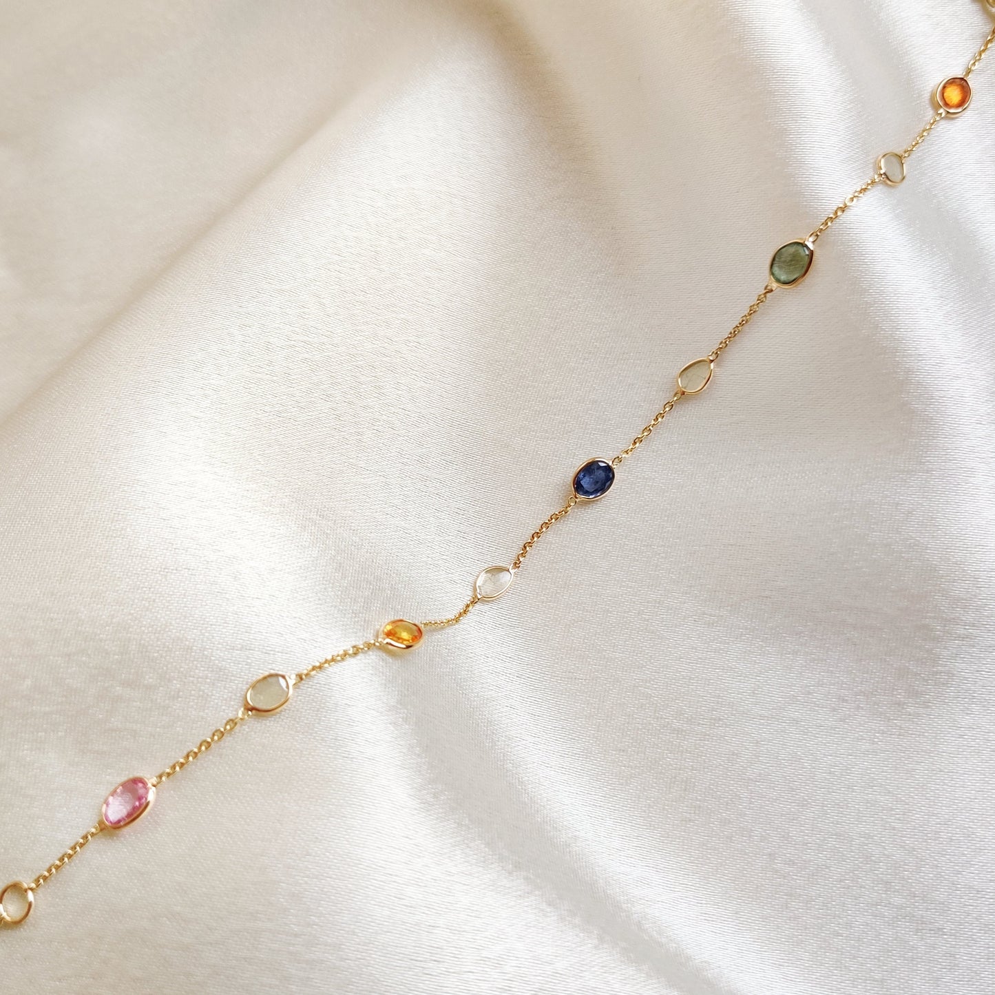 Natural Multi Sapphire Bracelet, 14K Solid Gold Diamond Bracelet, Diamond Polki Sapphire Bracelet, September Birthstone, Christmas Gift