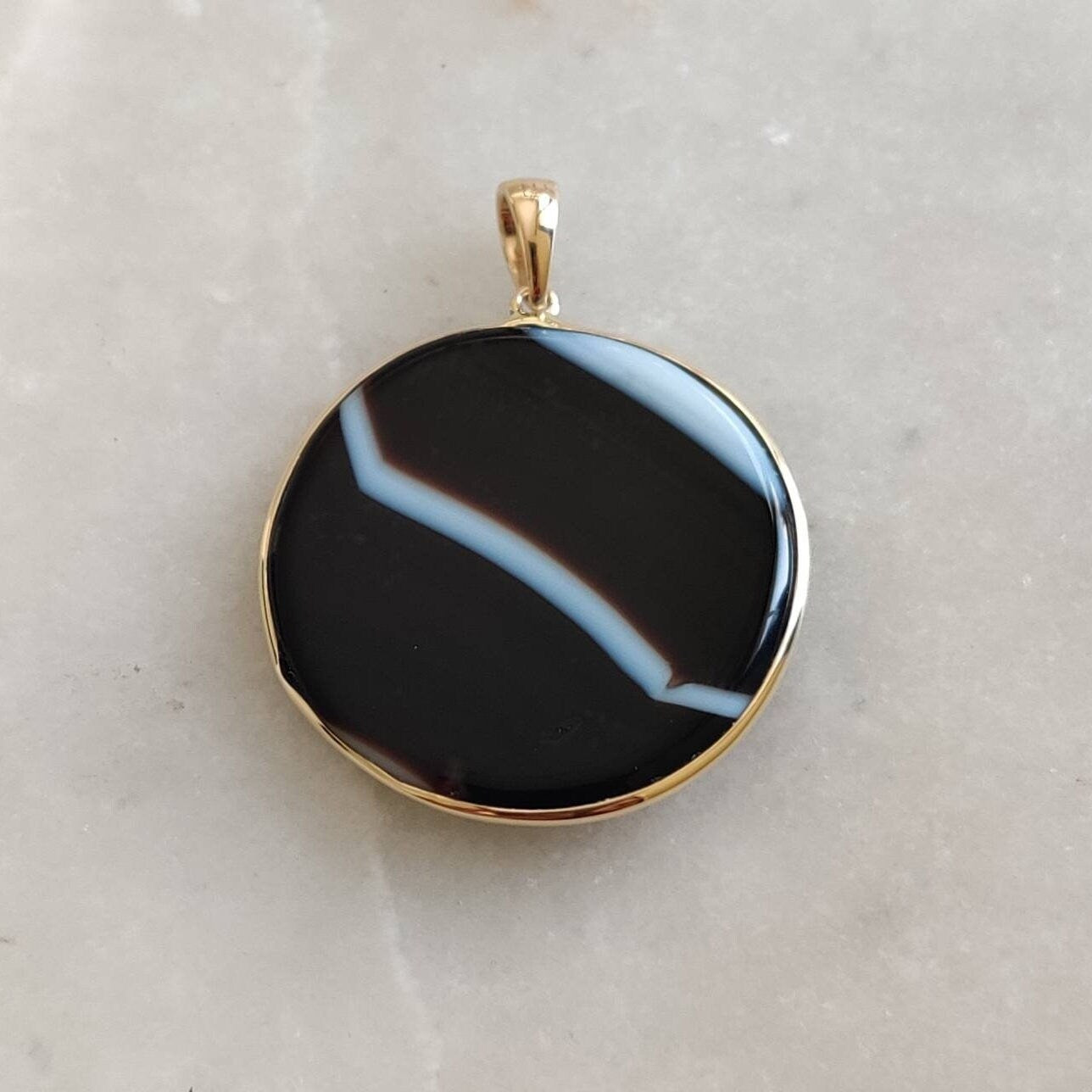 Natural Black Onyx Pendant, 14K Solid Yellow Gold Black Onyx Pendant, Bezel Pendant, December Birthstone Pendant, Christmas Present