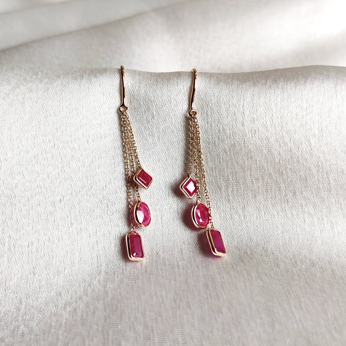 14K Gold Natural Ruby Earrings, Solid Yellow Gold Ruby Earrings, Dainty Ruby Bezel Danglers, July Birthstone, Christmas Gift, Ruby Jewelry