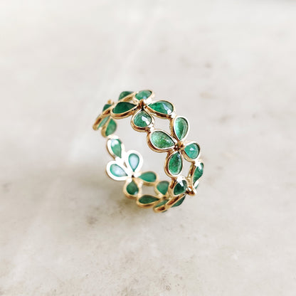 Natural Emerald Ring, 14K Solid Yellow Gold Emerald Ring, May Birthstone Ring, Emerald Bezel Ring, Floral Infinity Ring, Christmas Gift