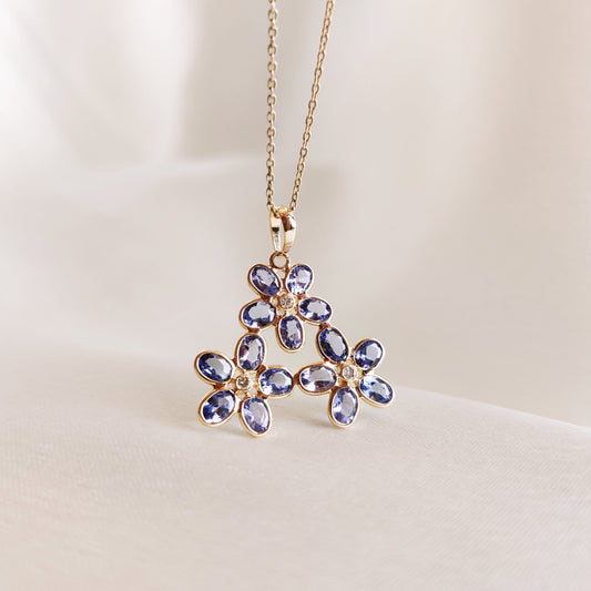 Natural Tanzanite & Diamond Pendant, 14K Solid Yellow Gold Pendant, December Birthstone, Dainty Tanzanite Jewelry, Christmas Present