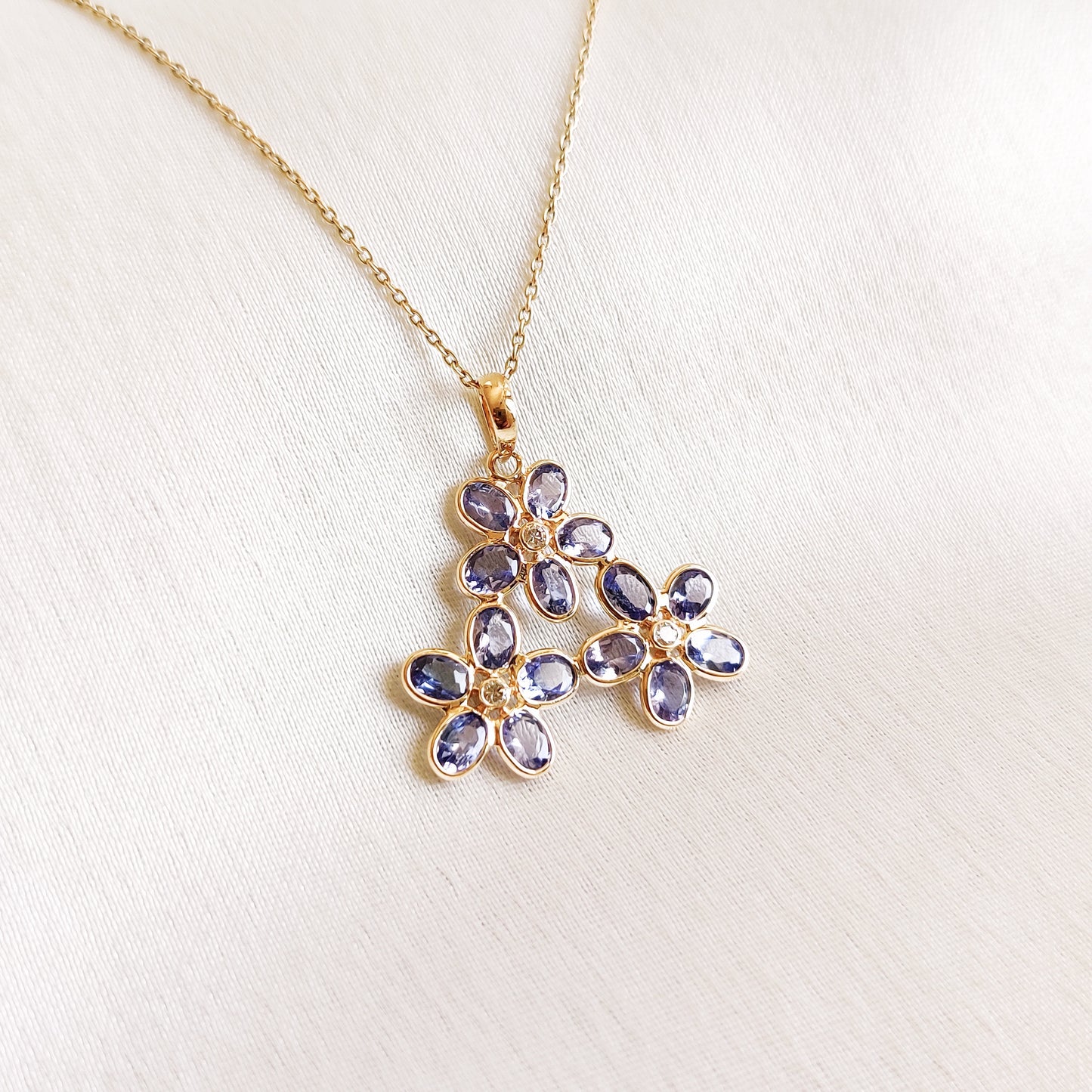 Natural Tanzanite & Diamond Pendant, 14K Solid Yellow Gold Pendant, December Birthstone, Dainty Tanzanite Jewelry, Christmas Present