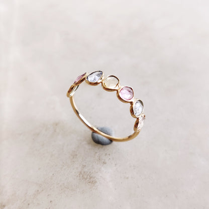 Natural Multi Sapphire Ring, 14K Solid Yellow Gold Sapphire Ring, Bezel Ring, Half Eternity Infinity Ring, September Birthstone Ring