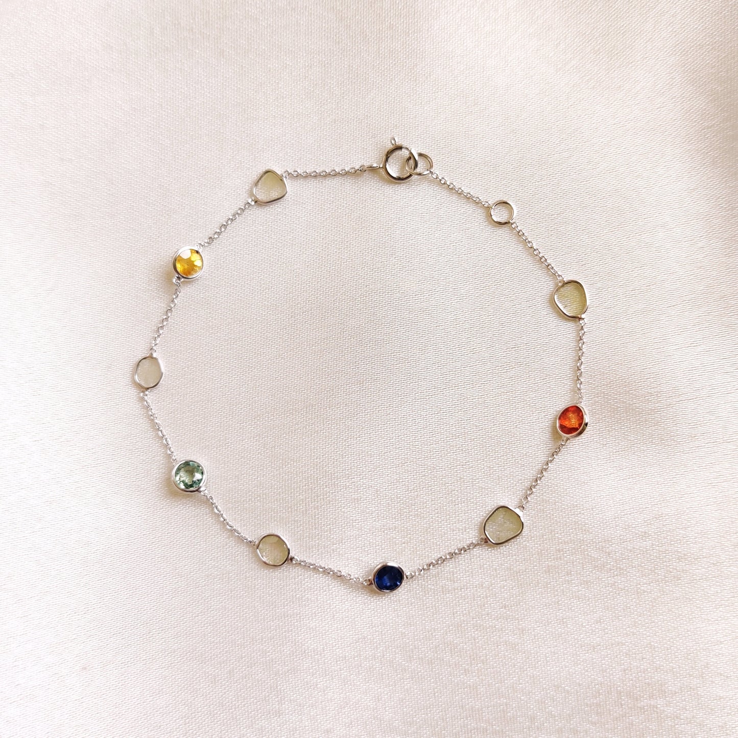 Pulsera de zafiro natural, pulsera de oro blanco macizo de 14 quilates, pulsera de zafiro con diamantes y polki, piedra de nacimiento de septiembre, regalo de Navidad