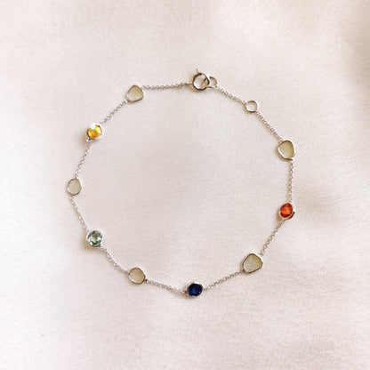 Pulsera de zafiro natural, pulsera de oro blanco macizo de 14 quilates, pulsera de zafiro con diamantes y polki, piedra de nacimiento de septiembre, regalo de Navidad