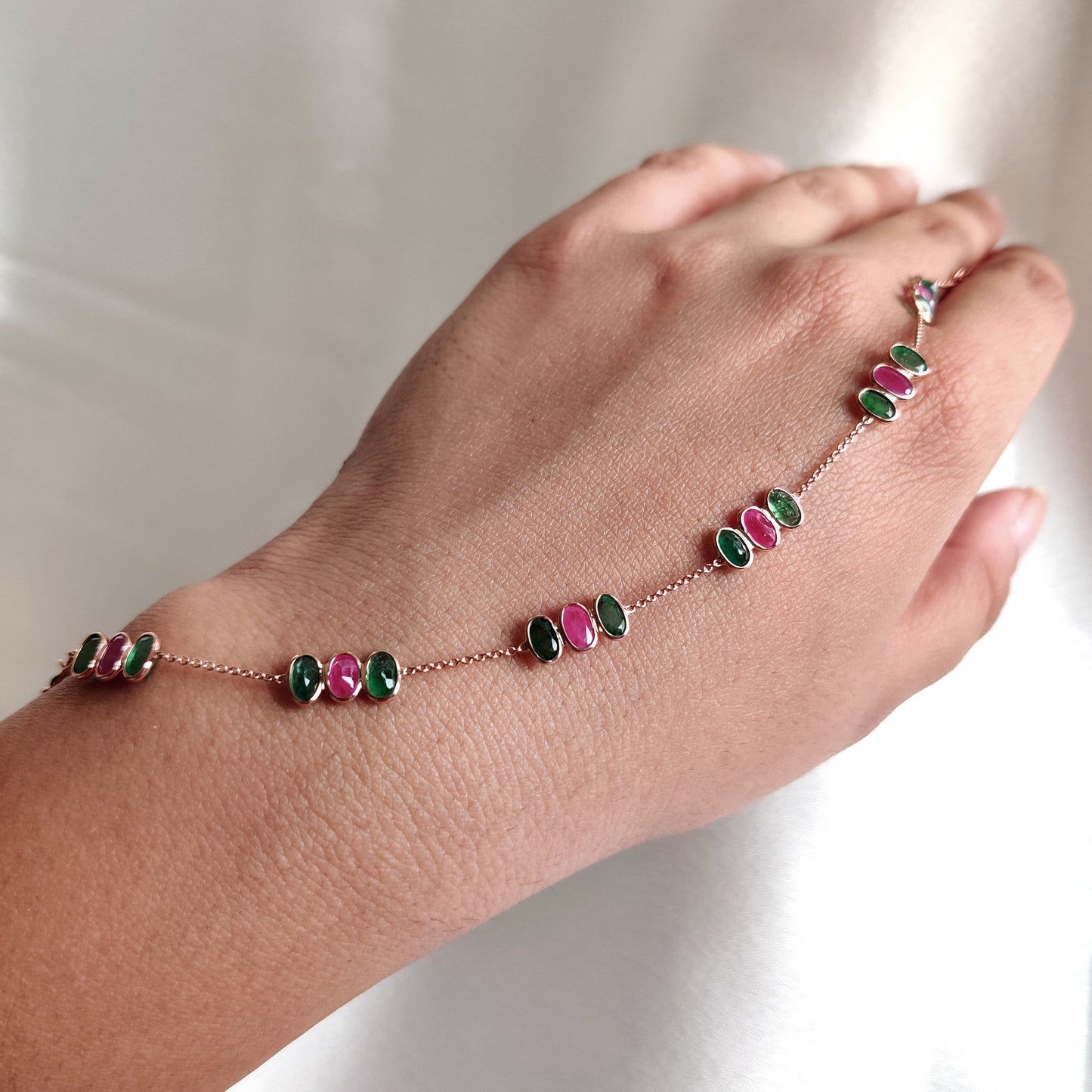 Natural Ruby & Emerald Bracelet, 14K Solid Yellow Gold Bracelet, Dainty Ruby Bracelet, May and July Birthstone Bracelet, Christmas Present