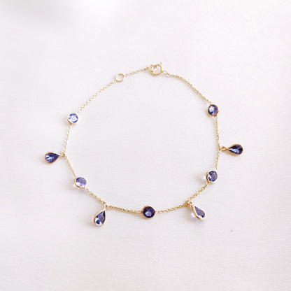 Natural Tanzanite Bracelet, 14K Solid Yellow Gold Tanzanite Bracelet,  Dainty Tanzanite Bracelet, December Birthstone, Wedding Bracelet