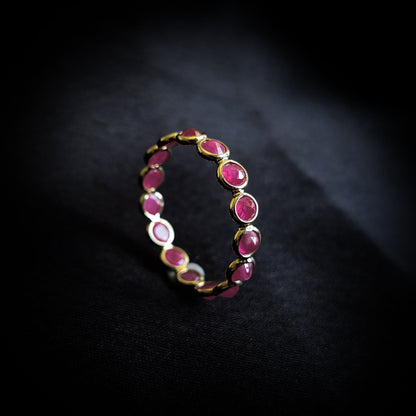 Natural Ruby Ring, 14K Solid Yellow Gold Ruby Ring, Full Eternity Ruby Ring, July Birthstone Ring, Ruby Bezel Ring, Christmas Present