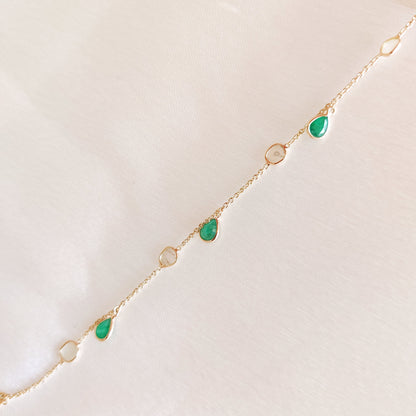 Natural Emerald & Diamond Polki Bracelet, 14K Solid Yellow Gold Diamond Slice Bracelet, Dainty Emerald Gold Bracelet,May Birthstone Bracelet