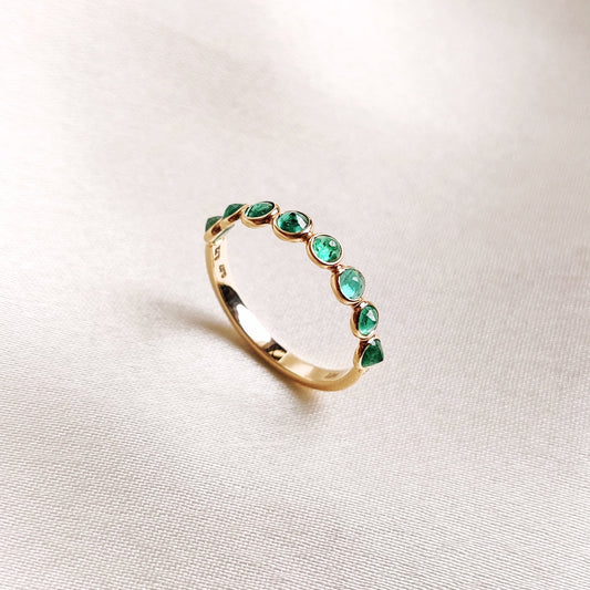 Natural Emerald & Diamond Ring, 14K Solid Yellow Gold Emerald Ring, Half Eternity Ring, Alternate Diamond Emerald Ring, May Birthstone