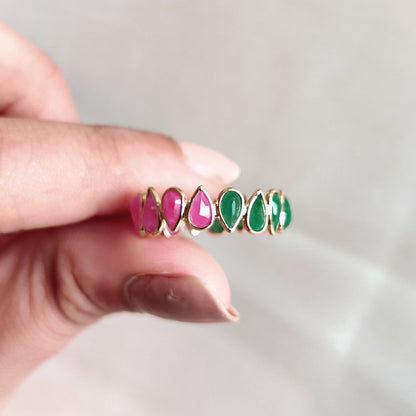 Natural Ruby & Emerald Ring, 14K Solid Yellow Gold Ring, Bezel Set Infinity Ring, May and July Birthstone, Dainty Stackable Ring