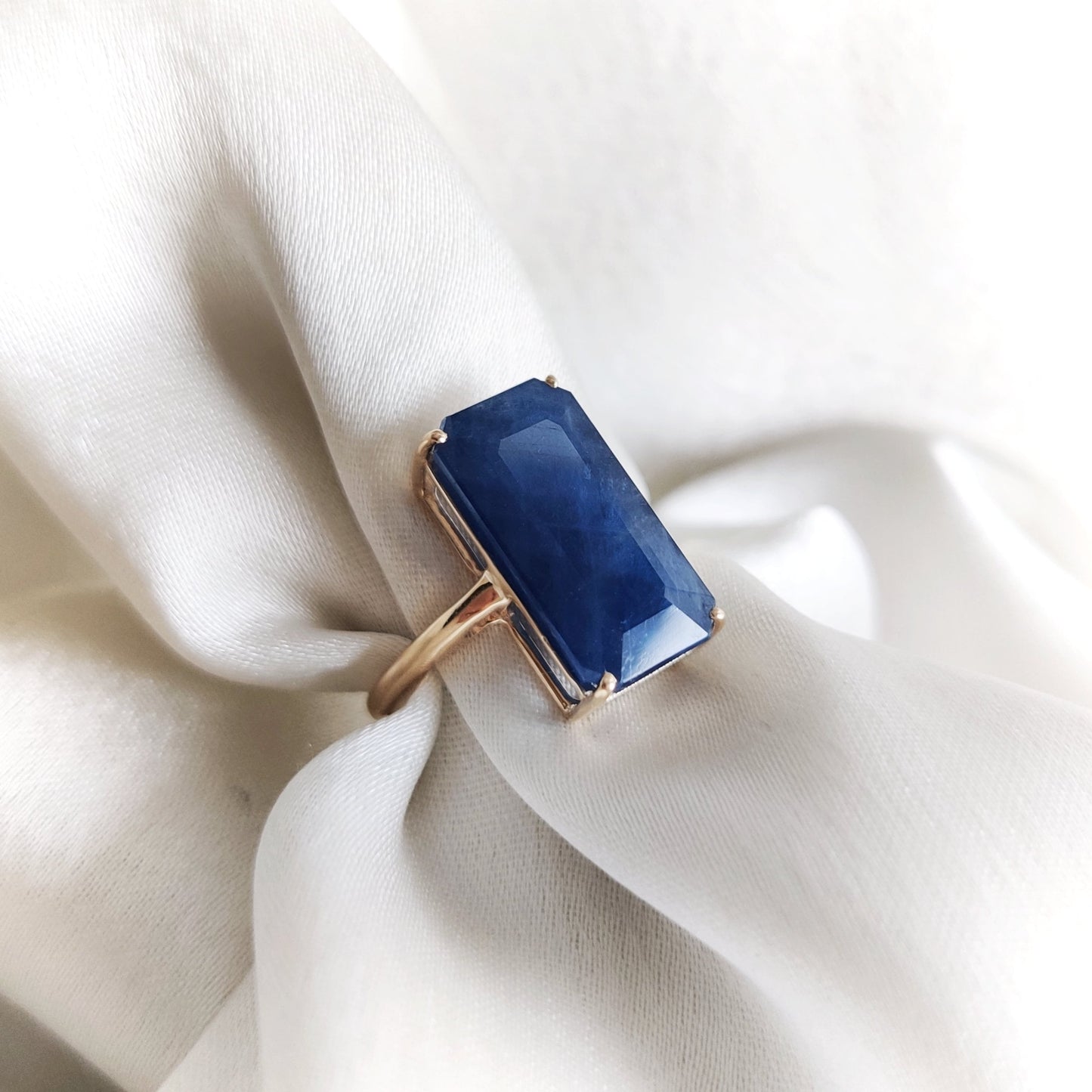 Natural Blue Sapphire Ring, 14K Solid Yellow Gold Blue Sapphire Ring, September Birthstone Ring, Emerald Cut Saphhire Ring, Christmas Gift