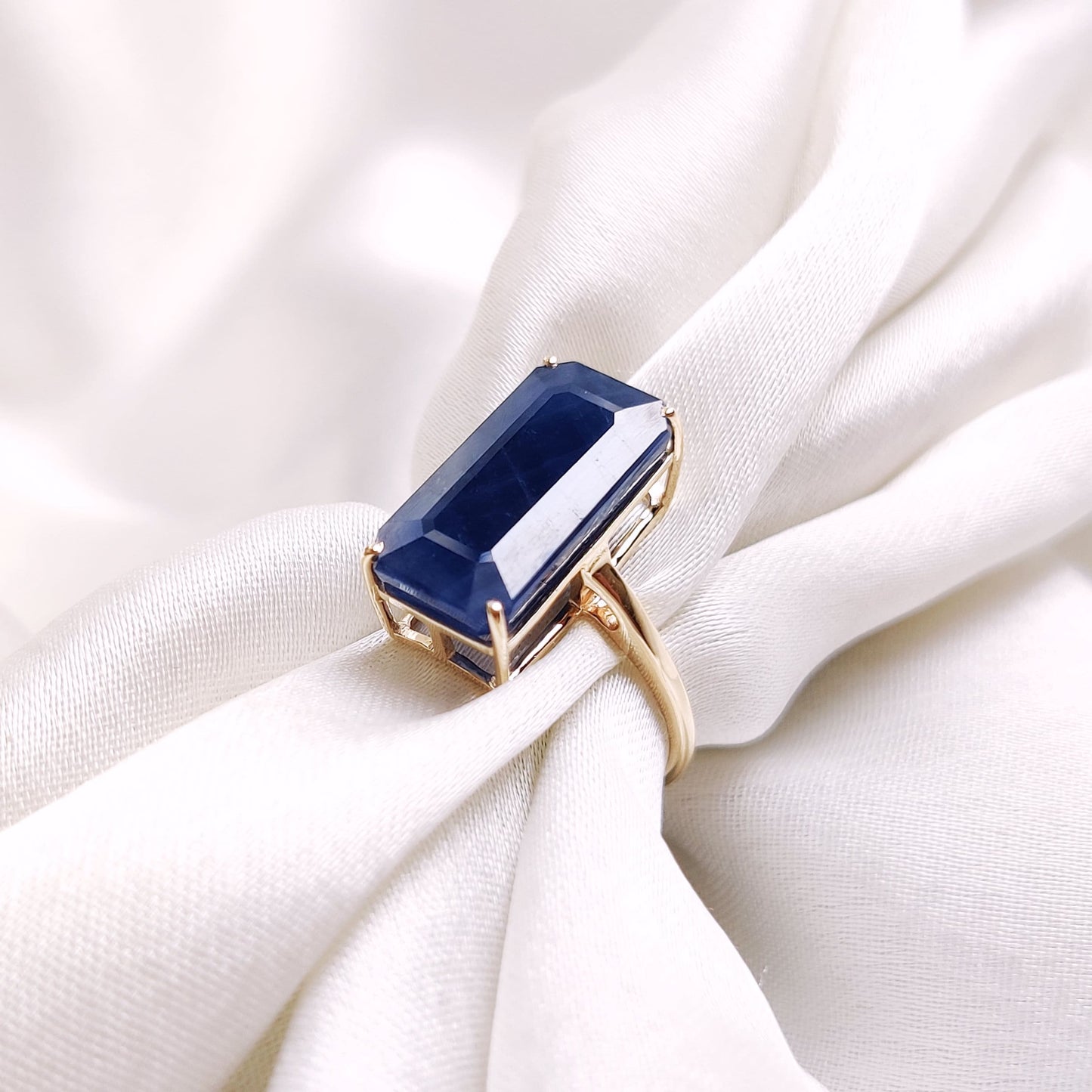 Natural Blue Sapphire Ring, 14K Solid Yellow Gold Blue Sapphire Ring, September Birthstone Ring, Emerald Cut Saphhire Ring, Christmas Gift