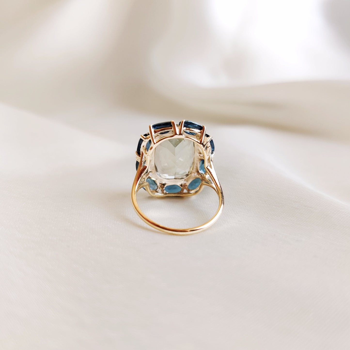 Natural Green Amethyst and London Blue Topaz Ring, 14K Solid Yellow Gold Ring, February and November Birthstone, Christmas Present