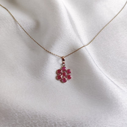 Natural Ruby Pendant, 14K Solid Rose Gold Pendant, July Birthstone Pendant, Dainty Runy Flower Pendant, Ruby Jewelry, Christmas Present