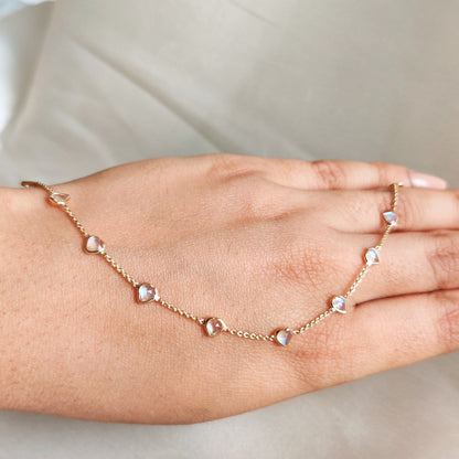 Natural Rainbow Moonstone Heart Bracelet, 14K Solid Yellow Gold Bracelet, Dainty Moonstone Bezel Bracelet, June Birthstone Bracelet