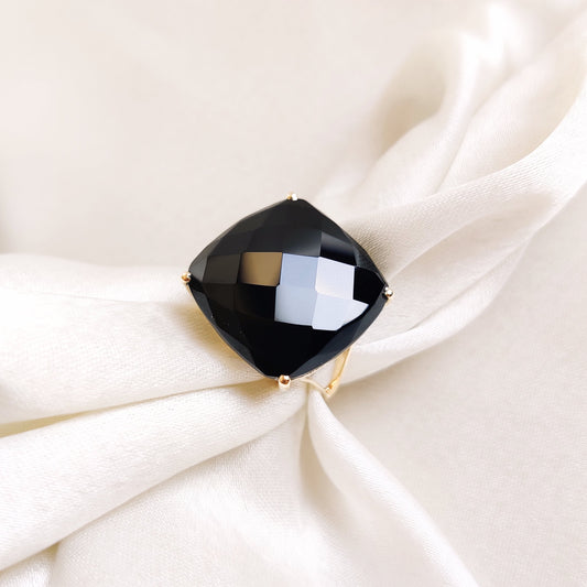 Natural Black Onyx Ring, 14K Solid Yellow Gold Black Onyx Ring, December Birthstone Ring, Statement Ring, Birthday Gift, Black Onyx Jewelry