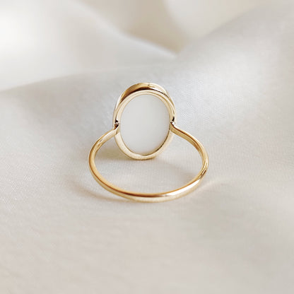 Natural White Moonstone Ring, 14K Solid Yellow Gold Ring, June Birthstone Ring, Oval Shape Moonstone Ring, Moonstone Jewelry, Birthday Gift