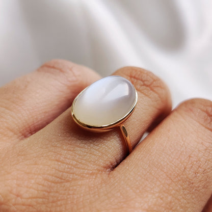 Natural White Moonstone Ring, 14K Solid Yellow Gold Ring, June Birthstone Ring, Oval Shape Moonstone Ring, Moonstone Jewelry, Birthday Gift