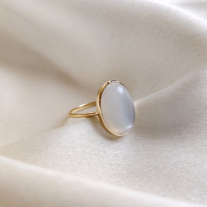 Natural White Moonstone Ring, 14K Solid Yellow Gold Ring, June Birthstone Ring, Oval Shape Moonstone Ring, Moonstone Jewelry, Birthday Gift