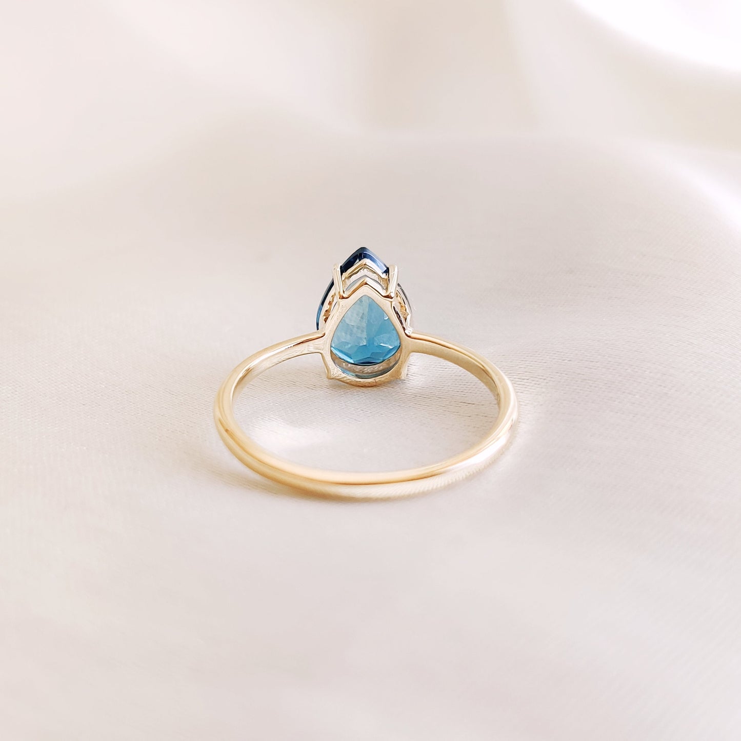 Natural London Blue Topaz Ring, 14K Solid Yellow Gold Topaz Ring, Blue Topaz Engagement Ring, November Birthstone Ring, Pear Cut Topaz Ring