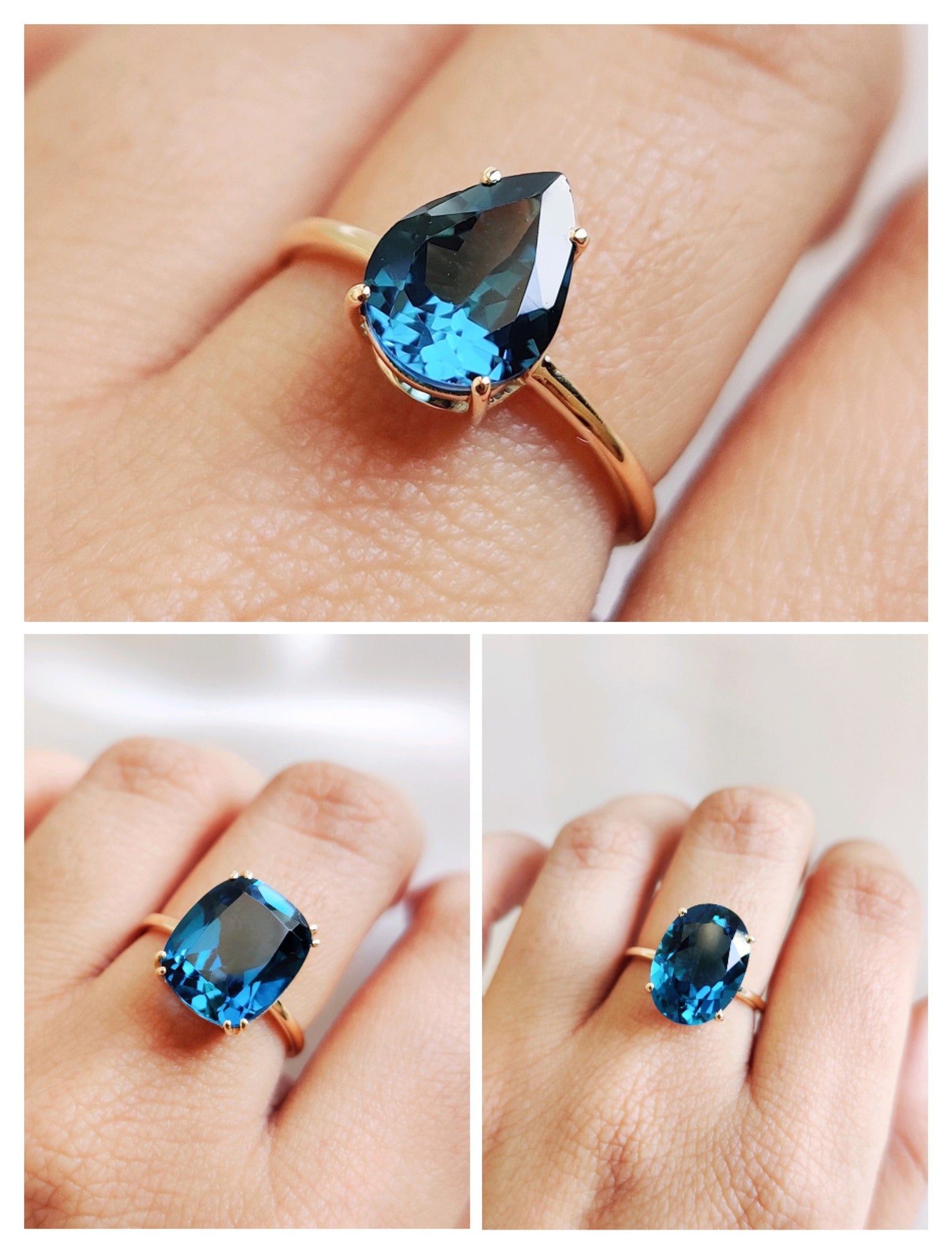 Natural London Blue Topaz Ring, 14K Solid Yellow Gold Topaz Ring, Blue Topaz Engagement Ring, November Birthstone Ring, Pear Cut Topaz Ring