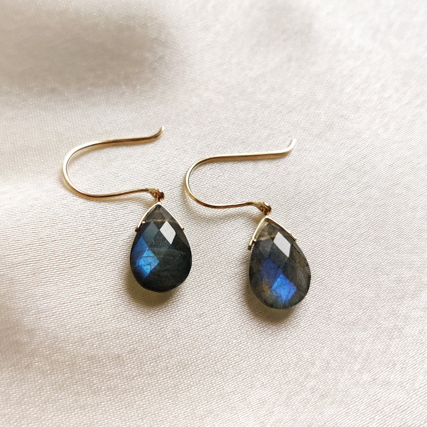 Natural Labradorite Earrings, 14K Solid Yellow Gold Earrings, August Birthstone Earrings, Labradorite Drop Earrings, Christmas Present