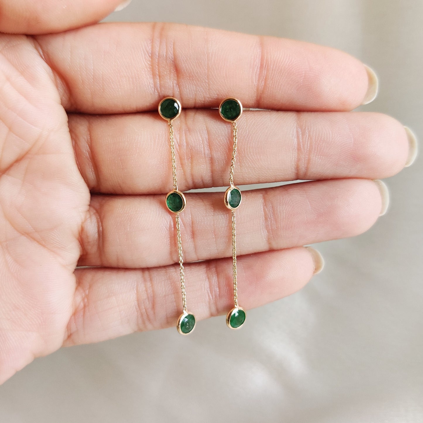 Natural Emerald Drop Earrings, 14K Solid Gold Emerald Earrings, Dainty Emerald Danglers, May Birthstone Earrings, Christmas Present