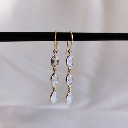 Natural Rainbow Moonstone Earrings, Solid Gold Earrings, Blue Moonstone Danglers, June Birthstone Earrings, Dainty Moonstone Earrings