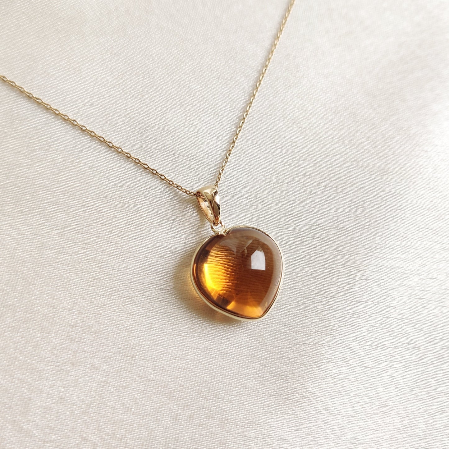 Natural Citrine Heart Pendant, 14K Solid Yellow Gold Citrine Pendant, November Birthstone Pendant, Gemstone Heart Pendant, Citrine Jewelry