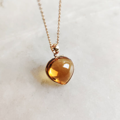 Natural Citrine Heart Pendant, 14K Solid Yellow Gold Citrine Pendant, November Birthstone Pendant, Gemstone Heart Pendant, Citrine Jewelry