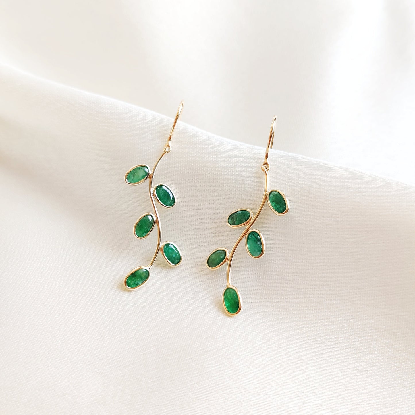 Natural Emerald Earrings, 14K Solid Gold Emerald Earrings, Dainty Emerald Drop Earrings, May Birthstone Earrings, Christmas Present