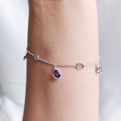 Natural Tanzanite & Diamond Polki Bracelet, 14K Solid White Gold Bracelet, Dainty Tanzanite Bracelet, Natural Diamond Slice Bracelet