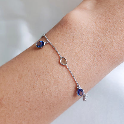 Natural Tanzanite & Diamond Polki Bracelet, 14K Solid White Gold Bracelet, Dainty Tanzanite Bracelet, Natural Diamond Slice Bracelet