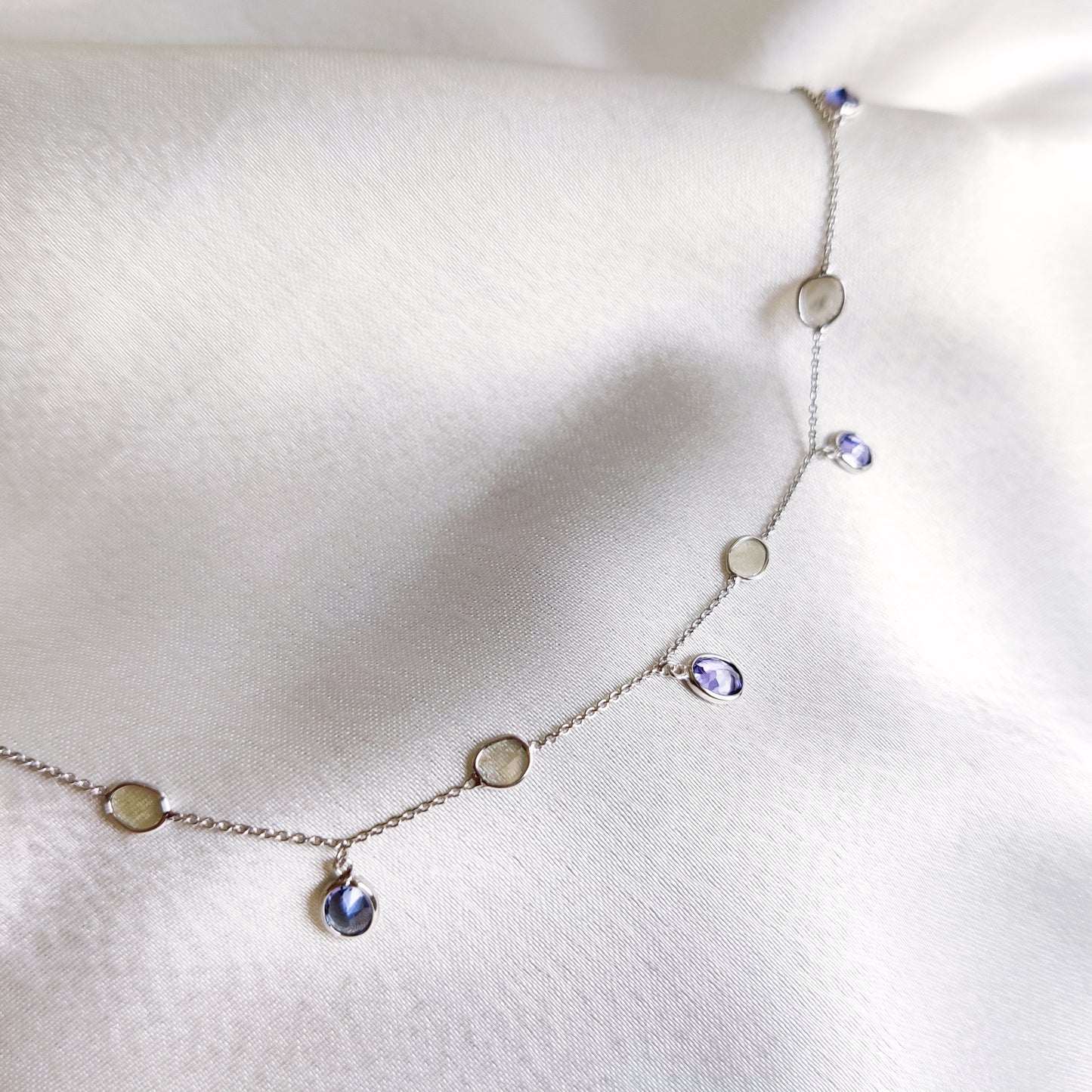 Natural Tanzanite & Diamond Polki Bracelet, 14K Solid White Gold Bracelet, Dainty Tanzanite Bracelet, Natural Diamond Slice Bracelet