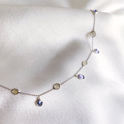 Natural Tanzanite & Diamond Polki Bracelet, 14K Solid White Gold Bracelet, Dainty Tanzanite Bracelet, Natural Diamond Slice Bracelet