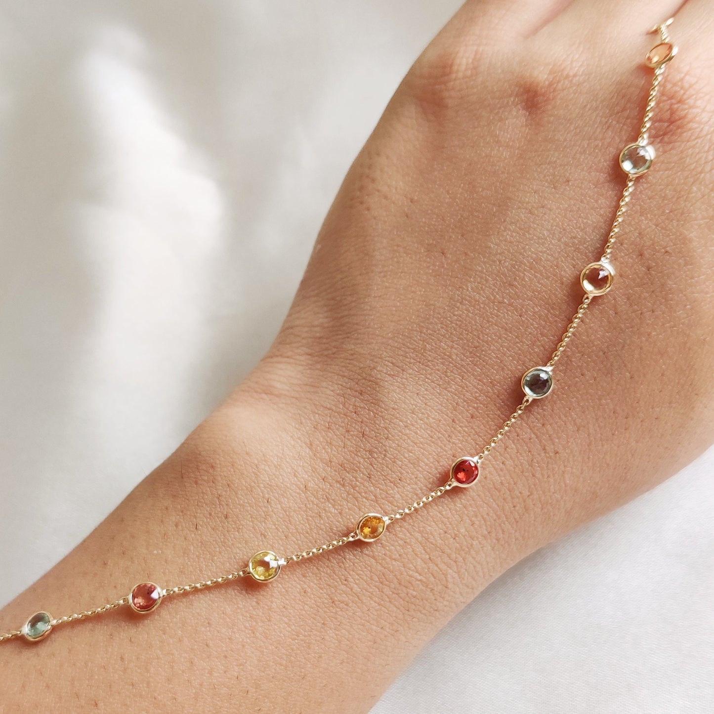 Natural Multi Sapphire Bracelet, 14K Solid Gold Multi Sapphire Bracelet, Dainty Sapphire Bezel Bracelet, September Birthstone Bracelet