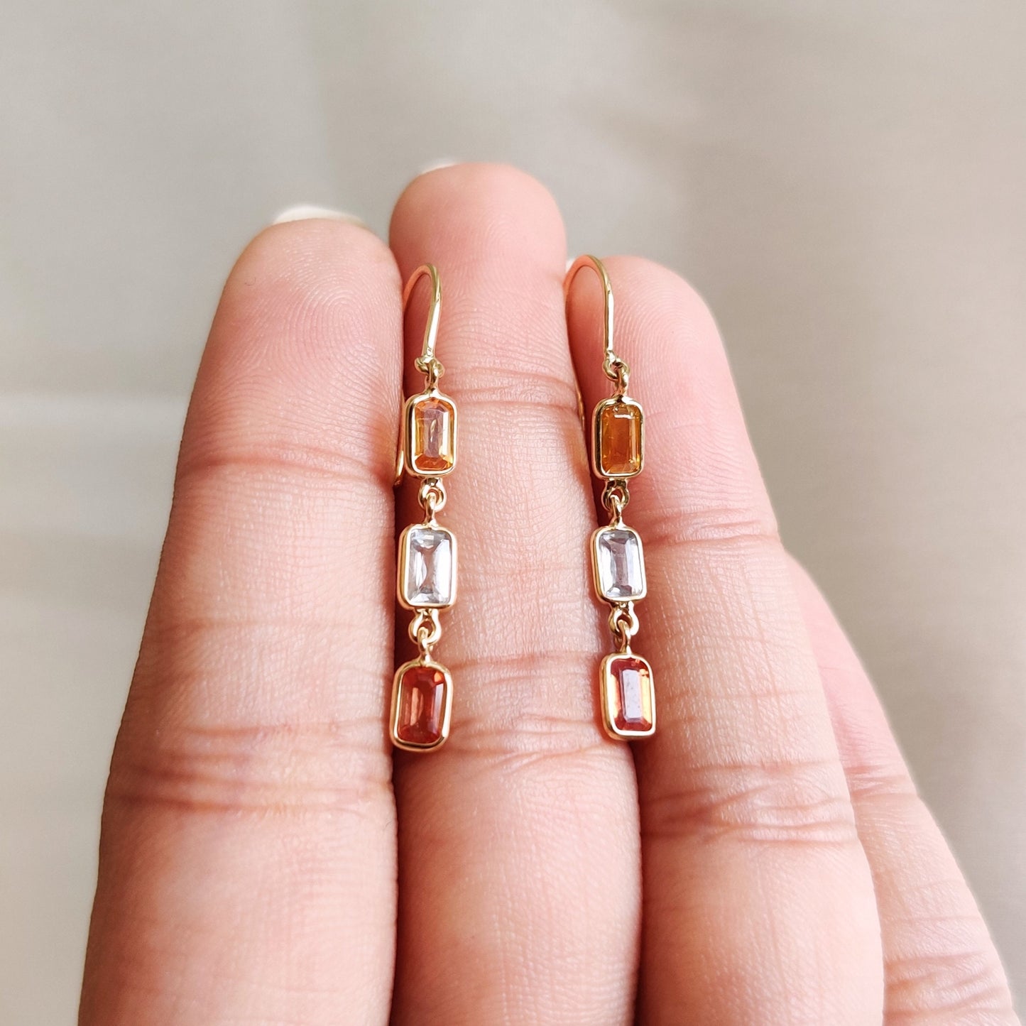 14K Gold Natural Multi Sapphire Earrings, Solid Gold Sapphire Earrings, Dainty Sapphire Drop Earrings, September Birthstone Earrings