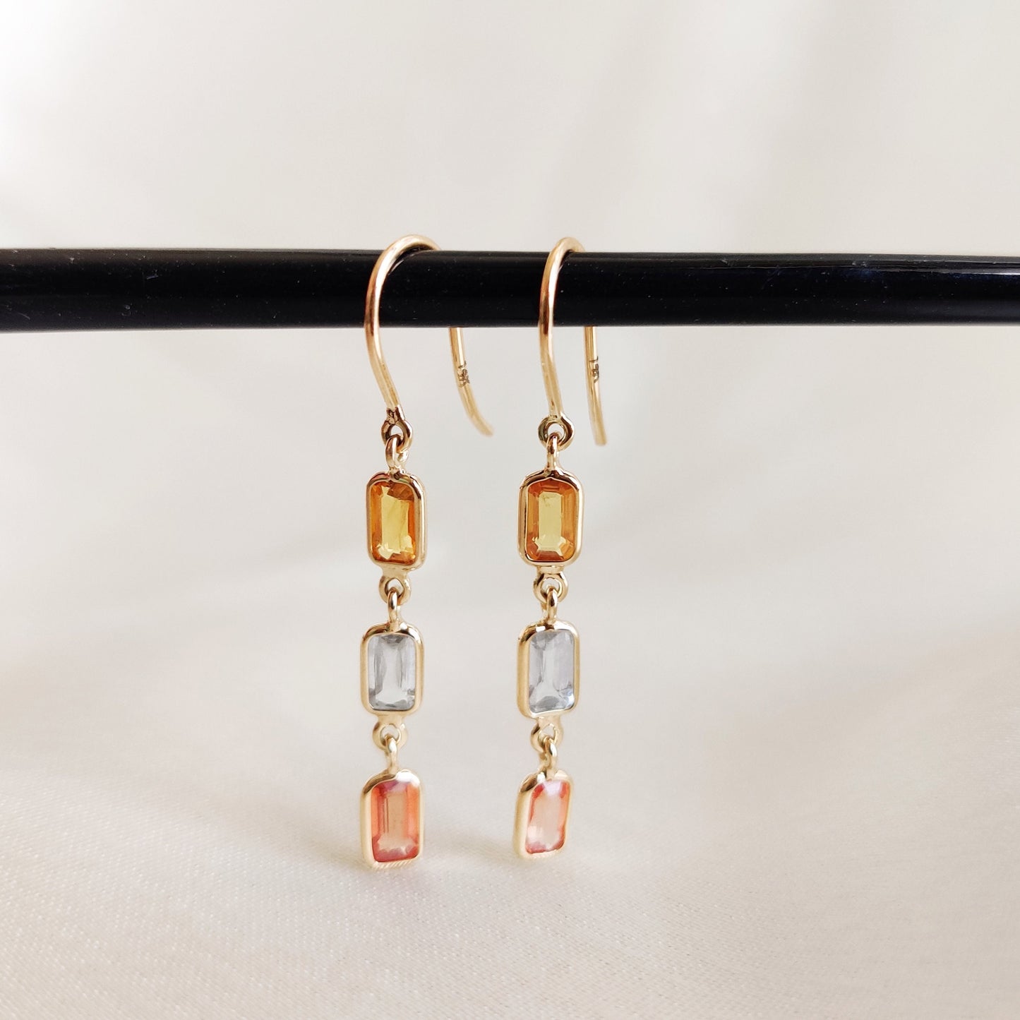 14K Gold Natural Multi Sapphire Earrings, Solid Gold Sapphire Earrings, Dainty Sapphire Drop Earrings, September Birthstone Earrings