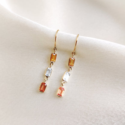 14K Gold Natural Multi Sapphire Earrings, Solid Gold Sapphire Earrings, Dainty Sapphire Drop Earrings, September Birthstone Earrings