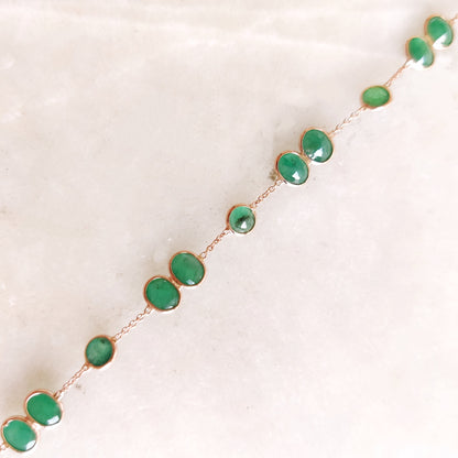 Natural Emerald Bracelet, 14K Solid Gold Emerald Bracelet, Dainty Emerald Bezel Set Bracelet, May Birthstone Bracelet, Emerald Jewelry